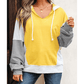 Catherine Yellow Stripe Color Block Drawstring V Neck Loose Fit Hooded Top