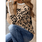 Sariah Brown Leopard Pattern Lace Ribbed Detail Button Cuffed Sweater