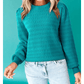 Aurelia Sea Green Pattern Knit Ribbed Cuffs Crew Neck Sweater