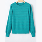 Aurelia Sea Green Pattern Knit Ribbed Cuffs Crew Neck Sweater