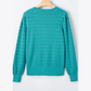 Aurelia Sea Green Pattern Knit Ribbed Cuffs Crew Neck Sweater