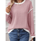 Dayten Pink Contrast Color Trim Knit Drop Shoulder Loose Top