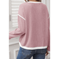 Dayten Pink Contrast Color Trim Knit Drop Shoulder Loose Top
