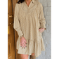 Madlin Brown Stripe Collared Neck Cuffed Long Sleeve Drop Waist Mini Dress