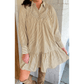 Madlin Brown Stripe Collared Neck Cuffed Long Sleeve Drop Waist Mini Dress