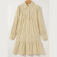 Madlin Brown Stripe Collared Neck Cuffed Long Sleeve Drop Waist Mini Dress