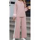 Lassie Pink Varsity Stripe Patchwork Puff Sleeve Pullover Drawstring Wide Leg Pant Set