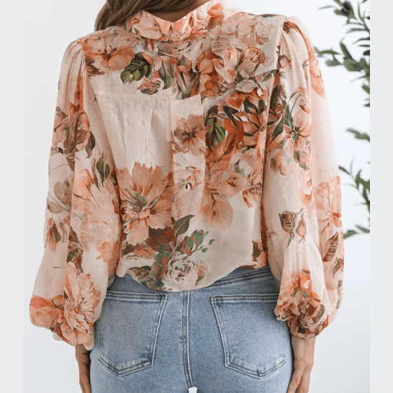 Pemma Orange Floral Puff Sleeve Lightweight Shirt