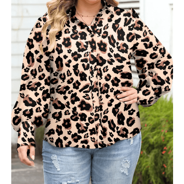 Cassidy Leopard Print PLUS SIZE Button Front Shirt
