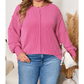 Marylan Bonbon Pink Spiral Ribbed Exposed Seam Detail Plus Size Long Sleeve Top