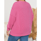 Marylan Bonbon Pink Spiral Ribbed Exposed Seam Detail Plus Size Long Sleeve Top