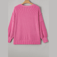 Marylan Bonbon Pink Spiral Ribbed Exposed Seam Detail Plus Size Long Sleeve Top