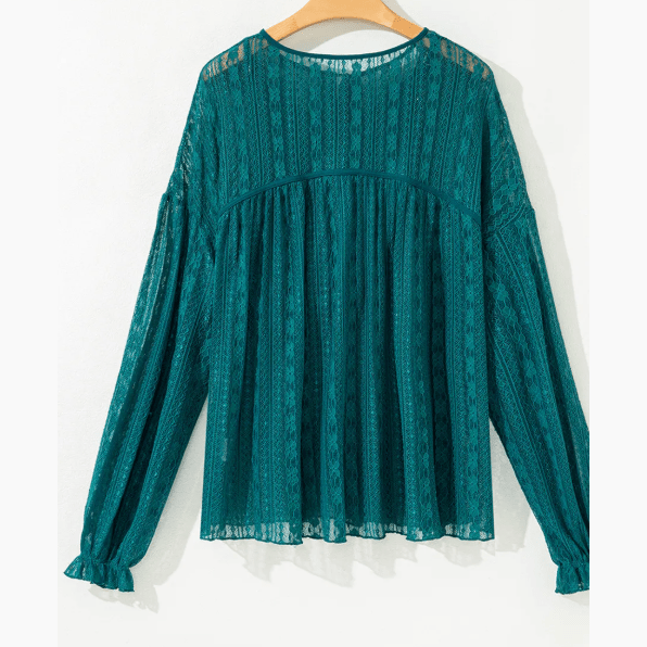 RTS Evergreen Sheer Lace Balloon Sleeve Babydoll Blouse