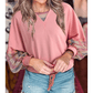 RTS Blossom Striped Mesh Sleeve Patchwork Exposed Seam Casual Pullover Top