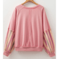 RTS Blossom Striped Mesh Sleeve Patchwork Exposed Seam Casual Pullover Top