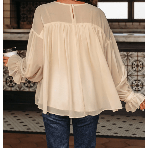 RTS Parchment Pleated Ruffle Long Sleeve Chiffon Blouse