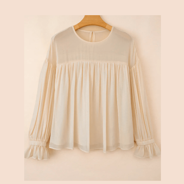 RTS Parchment Pleated Ruffle Long Sleeve Chiffon Blouse