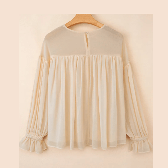 RTS Parchment Pleated Ruffle Long Sleeve Chiffon Blouse