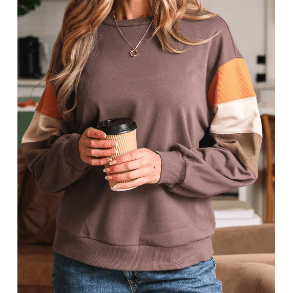 Ava Marie Color Block Drop Shoulder Pullover Casual Sweatshirt