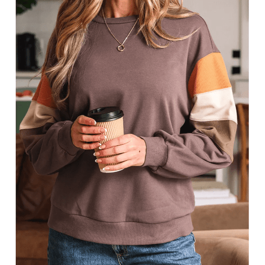 Ava Marie Color Block Drop Shoulder Pullover Casual Sweatshirt