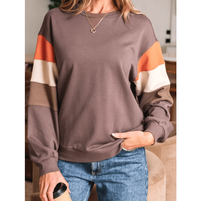 Ava Marie Color Block Drop Shoulder Pullover Casual Sweatshirt