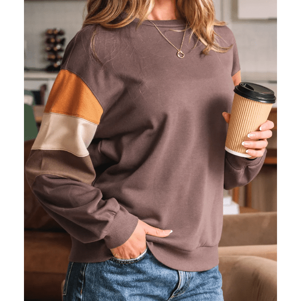 Ava Marie Color Block Drop Shoulder Pullover Casual Sweatshirt
