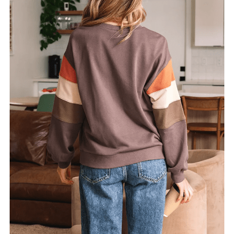 Ava Marie Color Block Drop Shoulder Pullover Casual Sweatshirt