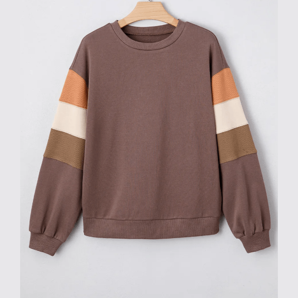 Ava Marie Color Block Drop Shoulder Pullover Casual Sweatshirt