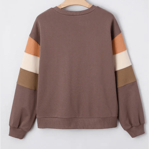 Ava Marie Color Block Drop Shoulder Pullover Casual Sweatshirt