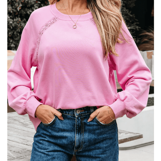 Bentley Bright Pink Lace Patched Raglan Sleeve Loose Fit Sweatshirt