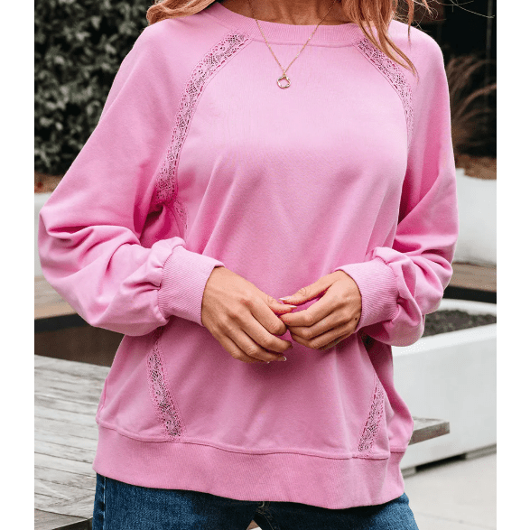 Bentley Bright Pink Lace Patched Raglan Sleeve Loose Fit Sweatshirt