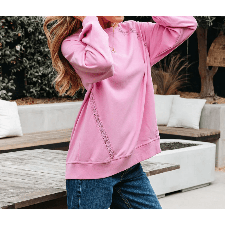 Bentley Bright Pink Lace Patched Raglan Sleeve Loose Fit Sweatshirt