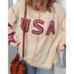 Beige USA Star Contrast Patchwork Exposed Seam Long Sleeve Top