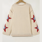 Beige USA Star Contrast Patchwork Exposed Seam Long Sleeve Top