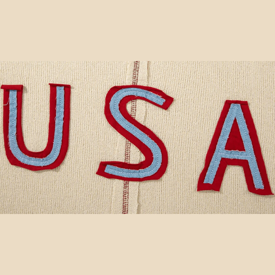 Beige USA Star Contrast Patchwork Exposed Seam Long Sleeve Top