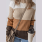 Keyla Khaki Colorblock Cable Knit Round Neck Sweater