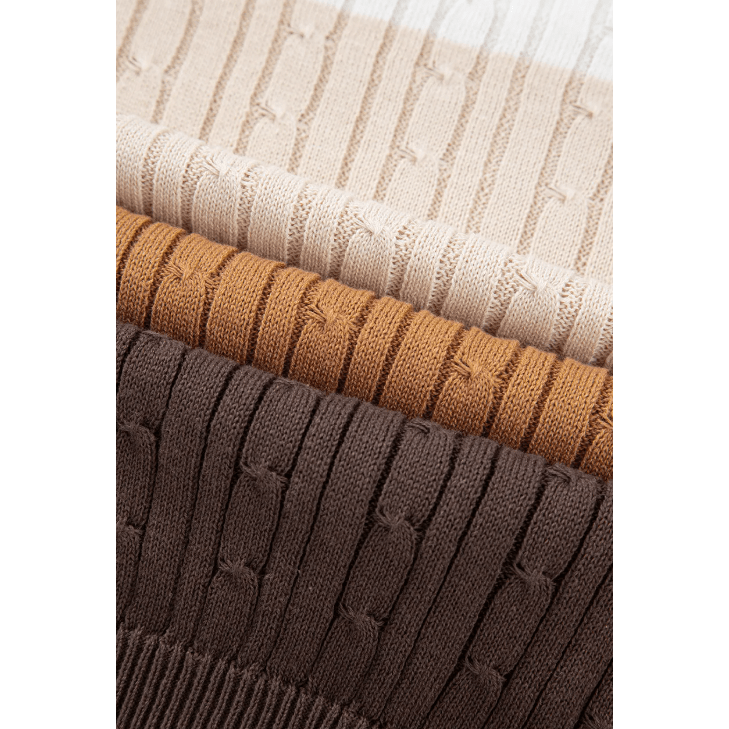 Keyla Khaki Colorblock Cable Knit Round Neck Sweater
