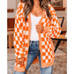 Cammie Orange Checkered Open Front Drop Shoulder Cardigan
