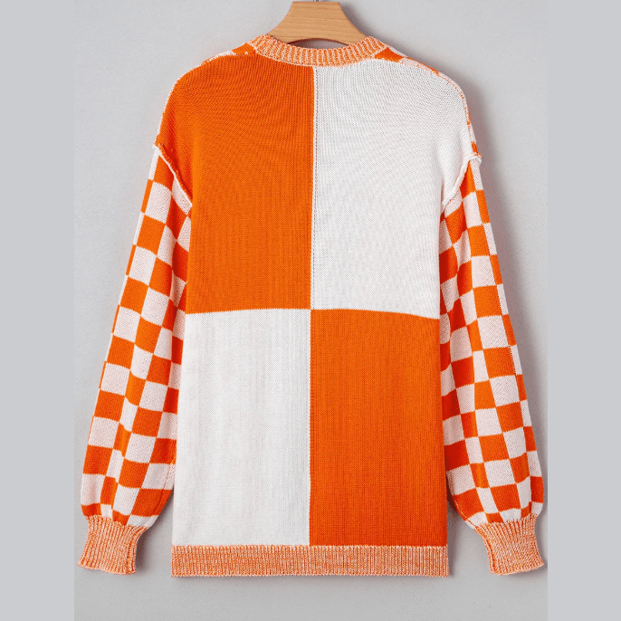 Cammie Orange Checkered Open Front Drop Shoulder Cardigan