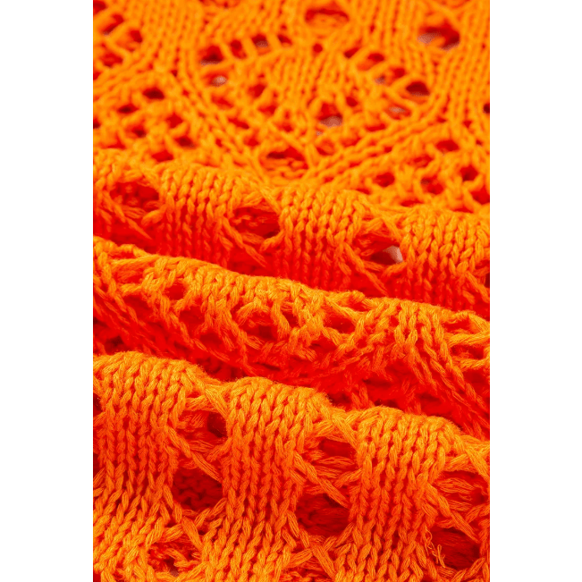 Dottie Carrot Orange Open Crochet Scallop Edge Sweater