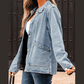 Jodi Scallop Trim Collar Patched Pocket Button Up Denim Jacket