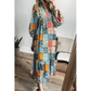 Channing Sky Blue Mix Floral Checkered Pattern Bubble Sleeve Ruffle Hem Dress