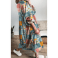 Channing Sky Blue Mix Floral Checkered Pattern Bubble Sleeve Ruffle Hem Dress