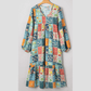 Channing Sky Blue Mix Floral Checkered Pattern Bubble Sleeve Ruffle Hem Dress