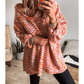 Angelou Orange Vibrant Abstract Print Drop Shoulder V Neck Tunic Oversized Sweater