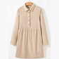 Murray Oatmeal Corduroy Half Button Collared Long Sleeve Mini Dress