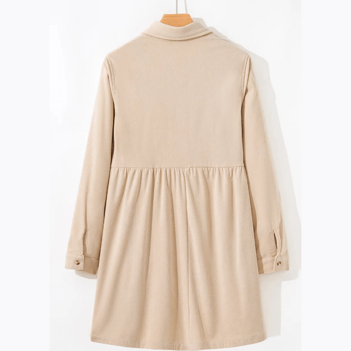 Murray Oatmeal Corduroy Half Button Collared Long Sleeve Mini Dress