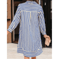 Robbin Blue Stripe Collared Half Button Side Pockets Loose Fit Mini Dress