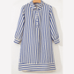 Robbin Blue Stripe Collared Half Button Side Pockets Loose Fit Mini Dress