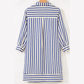 Robbin Blue Stripe Collared Half Button Side Pockets Loose Fit Mini Dress